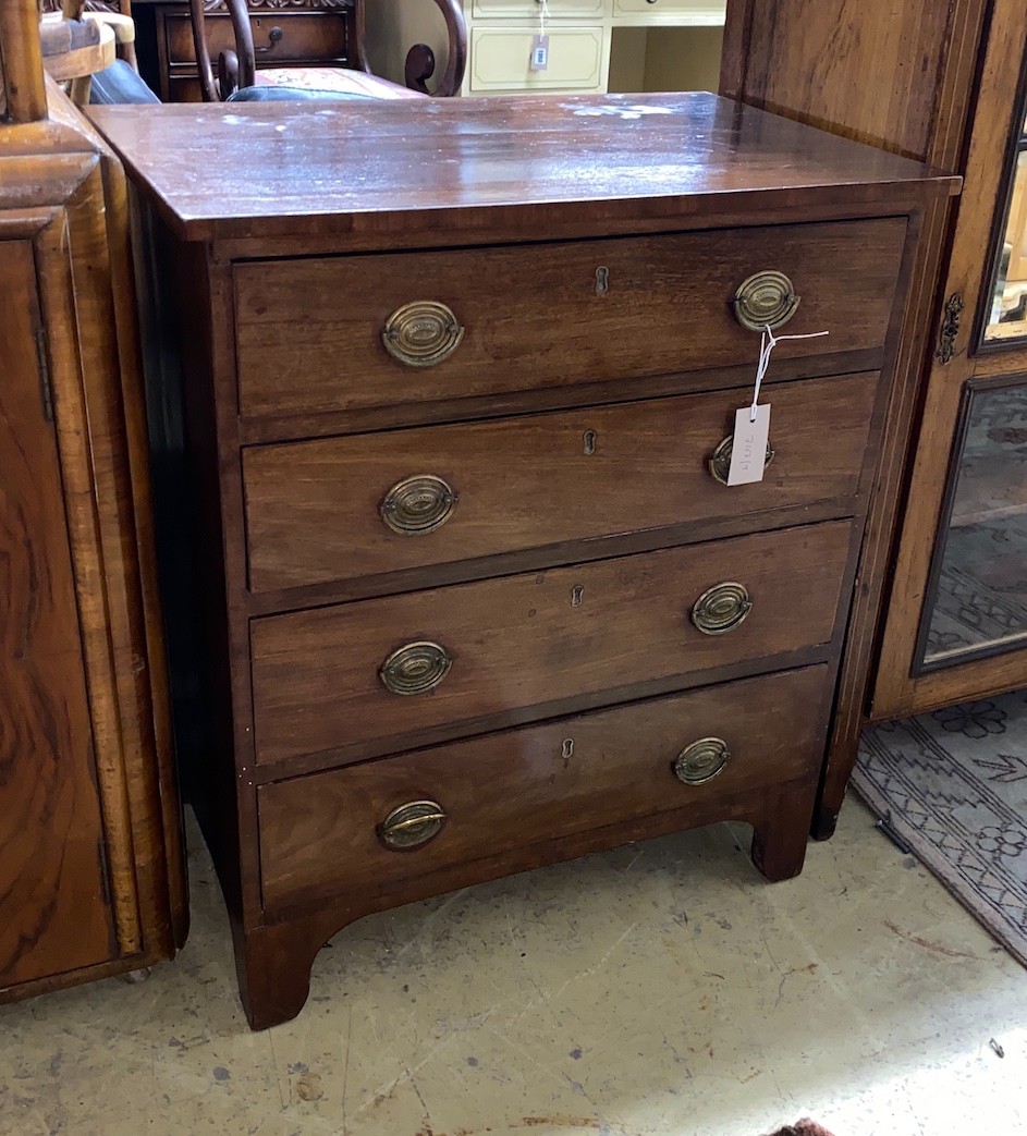 A small 19th century and later four drawer mahogany chest (converted), width 64cm, depth 41cm, height 74cm